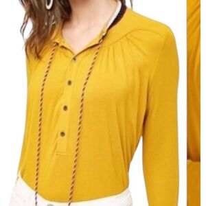 Anthropology Akemi + Kin Mustard "Goldie" Knit Tunic with Tassel Trim S